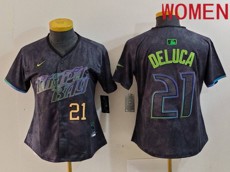 Women Tampa Bay Rays 21 Deluca Black City Edition Nike 2024 MLB Jersey style 2
